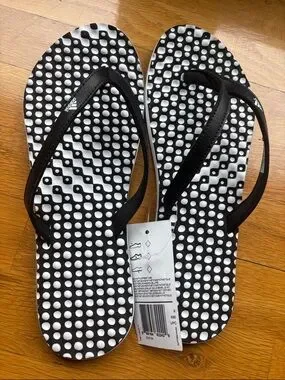 adidas | Shoes | Adidas Black And White Polka Dot Flip Flop Sandals ...